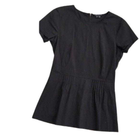 Theory Carrian Precise Pleated Peplum Blouse Back Zipper Black - Picture 2 of 7